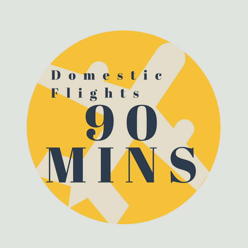 If you're flying on a domestic flight, please check in around 90 minutes before your flight